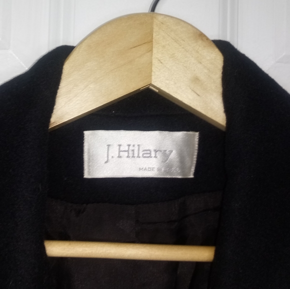 J.Hilary Black Wool Trench Coat Size 14 - Picture 3 of 16